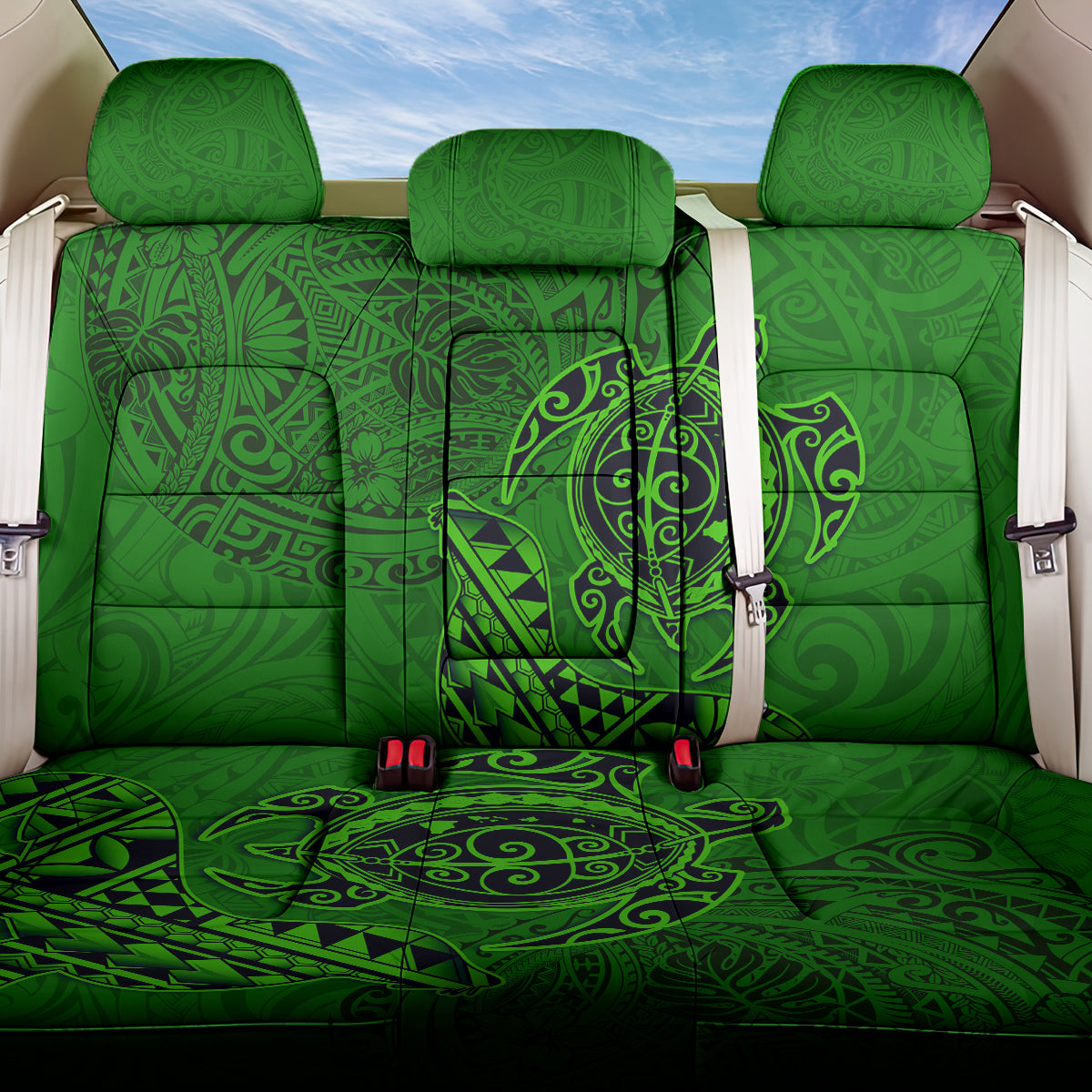 Hawaii Monk Seal and Dolphin Back Car Seat Cover Polynesian Kakau Pattern Green LT03 One Size Green - Polynesian Pride