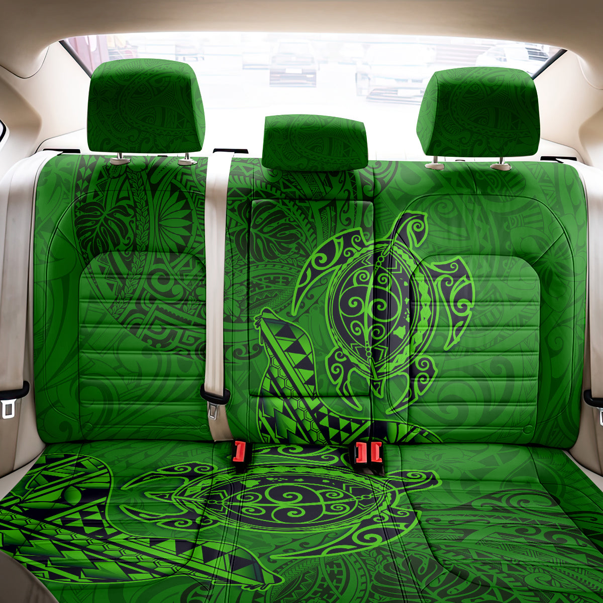 Hawaii Monk Seal and Dolphin Back Car Seat Cover Polynesian Kakau Pattern Green LT03 - Polynesian Pride