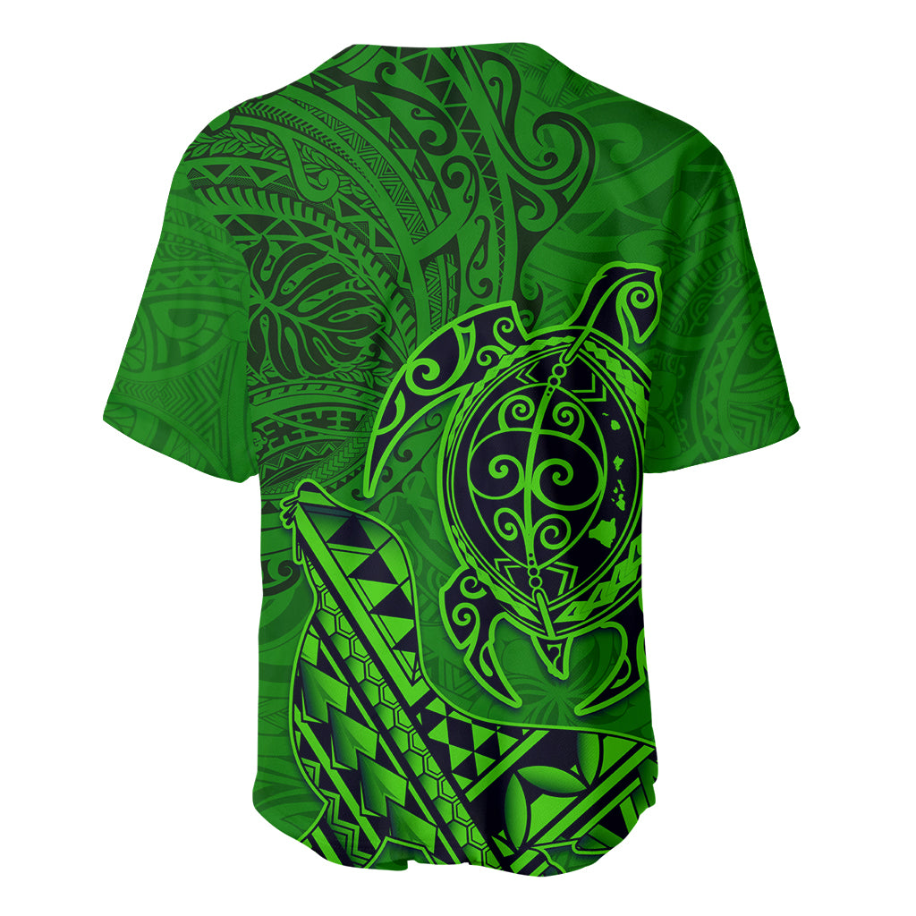 Hawaii Monk Seal and Dolphin Baseball Jersey Polynesian Kakau Pattern Green