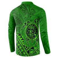 Hawaii Monk Seal and Dolphin Button Sweatshirt Polynesian Kakau Pattern Green