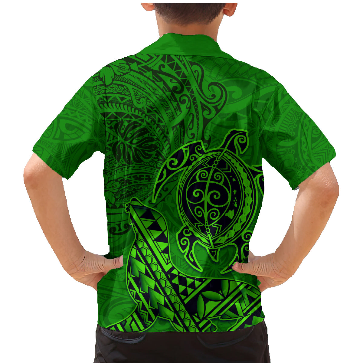 Hawaii Monk Seal and Dolphin Family Matching Mermaid Dress and Hawaiian Shirt Polynesian Kakau Pattern Green LT03 - Polynesian Pride