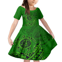 Hawaii Monk Seal and Dolphin Family Matching Mermaid Dress and Hawaiian Shirt Polynesian Kakau Pattern Green LT03 Daughter's Dress Green - Polynesian Pride