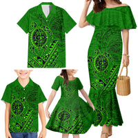 Hawaii Monk Seal and Dolphin Family Matching Mermaid Dress and Hawaiian Shirt Polynesian Kakau Pattern Green LT03 - Polynesian Pride