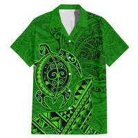 Hawaii Monk Seal and Dolphin Family Matching Mermaid Dress and Hawaiian Shirt Polynesian Kakau Pattern Green LT03 Dad's Shirt - Short Sleeve Green - Polynesian Pride