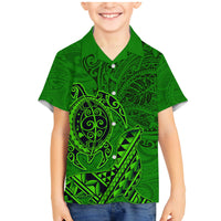 Hawaii Monk Seal and Dolphin Family Matching Mermaid Dress and Hawaiian Shirt Polynesian Kakau Pattern Green LT03 Son's Shirt Green - Polynesian Pride