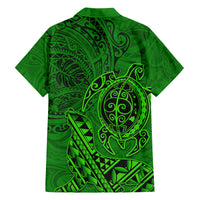 Hawaii Monk Seal and Dolphin Family Matching Off Shoulder Maxi Dress and Hawaiian Shirt Polynesian Kakau Pattern Green LT03 - Polynesian Pride