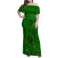 Hawaii Monk Seal and Dolphin Family Matching Off Shoulder Maxi Dress and Hawaiian Shirt Polynesian Kakau Pattern Green LT03 Mom's Dress Green - Polynesian Pride