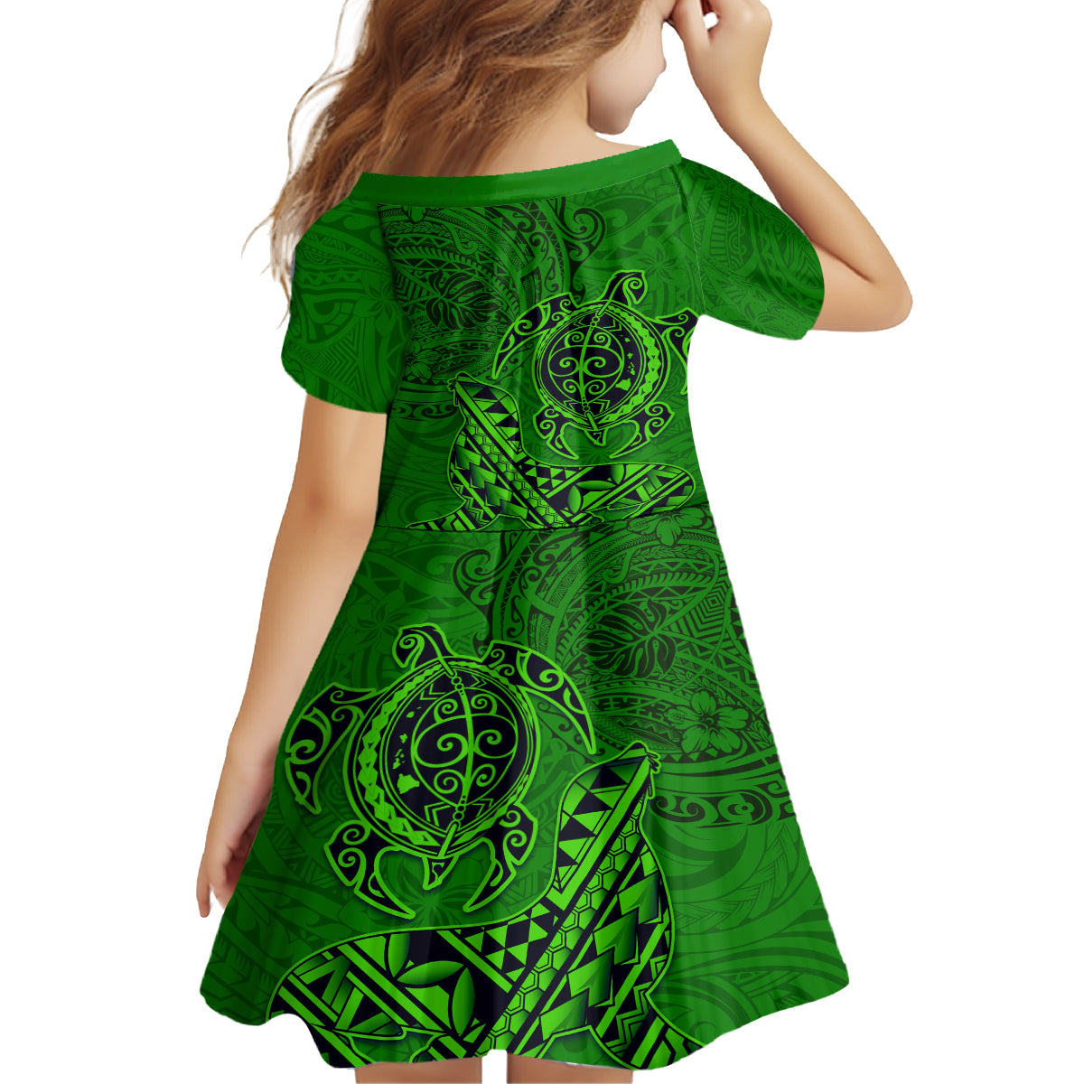 Hawaii Monk Seal and Dolphin Family Matching Puletasi and Hawaiian Shirt Polynesian Kakau Pattern Green LT03 - Polynesian Pride