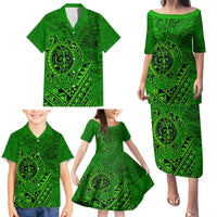 Hawaii Monk Seal and Dolphin Family Matching Puletasi and Hawaiian Shirt Polynesian Kakau Pattern Green LT03 - Polynesian Pride