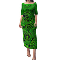 Hawaii Monk Seal and Dolphin Family Matching Puletasi and Hawaiian Shirt Polynesian Kakau Pattern Green LT03 Mom's Dress Green - Polynesian Pride