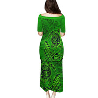 Hawaii Monk Seal and Dolphin Family Matching Puletasi and Hawaiian Shirt Polynesian Kakau Pattern Green LT03 - Polynesian Pride