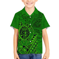 Hawaii Monk Seal and Dolphin Family Matching Puletasi and Hawaiian Shirt Polynesian Kakau Pattern Green LT03 Son's Shirt Green - Polynesian Pride