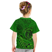 Hawaii Monk Seal and Dolphin Kid T Shirt Polynesian Kakau Pattern Green LT03 - Polynesian Pride