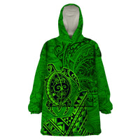 Hawaii Monk Seal and Dolphin Wearable Blanket Hoodie Polynesian Kakau Pattern Green