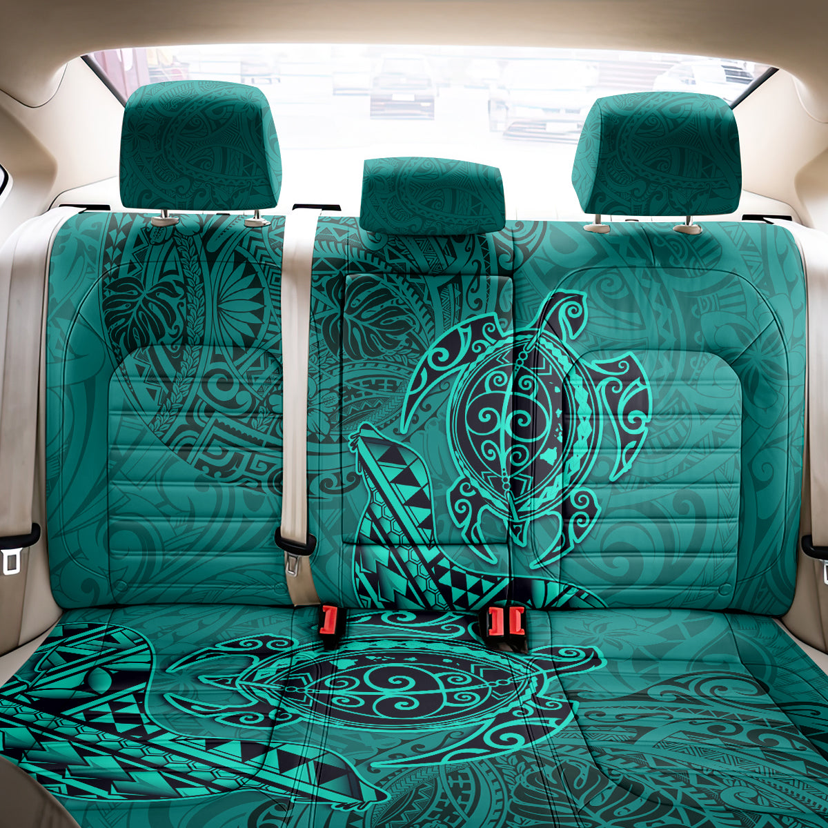 Hawaii Monk Seal and Dolphin Back Car Seat Cover Polynesian Kakau Pattern Turquoise LT03 - Polynesian Pride