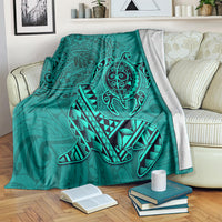 Hawaii Monk Seal and Dolphin Blanket Polynesian Kakau Pattern Turquoise