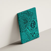 Hawaii Monk Seal and Dolphin Canvas Wall Art Polynesian Kakau Pattern Turquoise