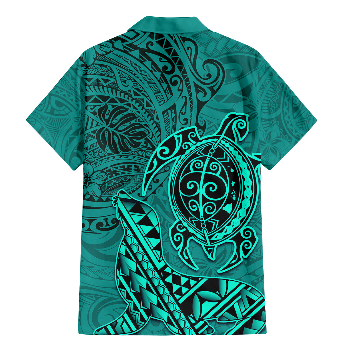 Hawaii Monk Seal and Dolphin Family Matching Mermaid Dress and Hawaiian Shirt Polynesian Kakau Pattern Turquoise LT03 - Polynesian Pride
