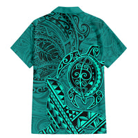 Hawaii Monk Seal and Dolphin Family Matching Mermaid Dress and Hawaiian Shirt Polynesian Kakau Pattern Turquoise LT03 - Polynesian Pride