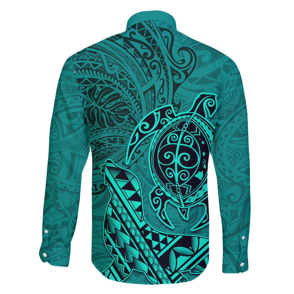 Hawaii Monk Seal and Dolphin Family Matching Mermaid Dress and Hawaiian Shirt Polynesian Kakau Pattern Turquoise LT03 - Polynesian Pride
