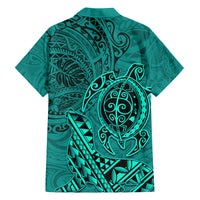 Hawaii Monk Seal and Dolphin Family Matching Puletasi and Hawaiian Shirt Polynesian Kakau Pattern Turquoise LT03 - Polynesian Pride