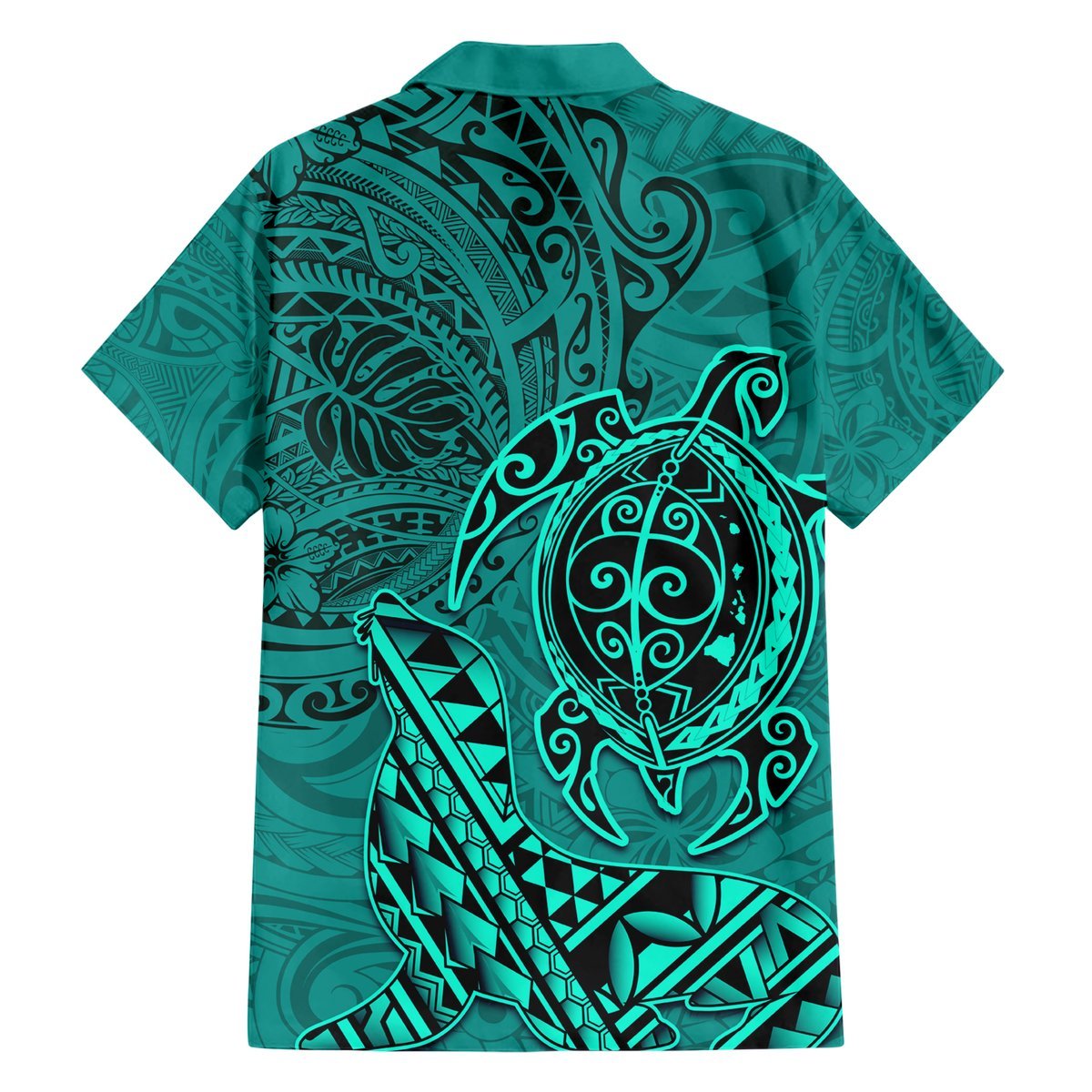 Hawaii Monk Seal and Dolphin Hawaiian Shirt Polynesian Kakau Pattern Turquoise LT03 - Polynesian Pride