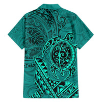 Hawaii Monk Seal and Dolphin Hawaiian Shirt Polynesian Kakau Pattern Turquoise LT03 - Polynesian Pride