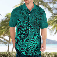 Hawaii Monk Seal and Dolphin Hawaiian Shirt Polynesian Kakau Pattern Turquoise LT03 - Polynesian Pride