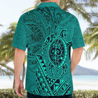 Hawaii Monk Seal and Dolphin Hawaiian Shirt Polynesian Kakau Pattern Turquoise LT03 - Polynesian Pride