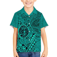 Hawaii Monk Seal and Dolphin Hawaiian Shirt Polynesian Kakau Pattern Turquoise LT03 - Polynesian Pride