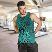 Hawaii Monk Seal and Dolphin Men Tank Top Polynesian Kakau Pattern Turquoise LT03 Turquoise - Polynesian Pride