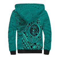 Hawaii Monk Seal and Dolphin Sherpa Hoodie Polynesian Kakau Pattern Turquoise