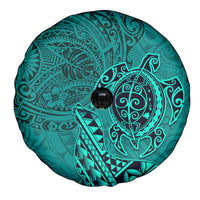 Hawaii Monk Seal and Dolphin Spare Tire Cover Polynesian Kakau Pattern Turquoise
