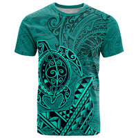 Hawaii Monk Seal and Dolphin T Shirt Polynesian Kakau Pattern Turquoise LT03 Turquoise - Polynesian Pride