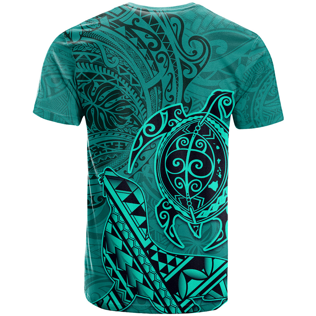 Hawaii Monk Seal and Dolphin T Shirt Polynesian Kakau Pattern Turquoise LT03 - Polynesian Pride