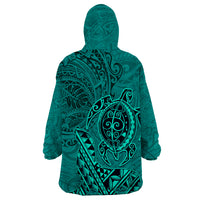 Hawaii Monk Seal and Dolphin Wearable Blanket Hoodie Polynesian Kakau Pattern Turquoise LT03 - Polynesian Pride