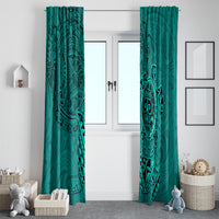 Hawaii Monk Seal and Dolphin Window Curtain Polynesian Kakau Pattern Turquoise