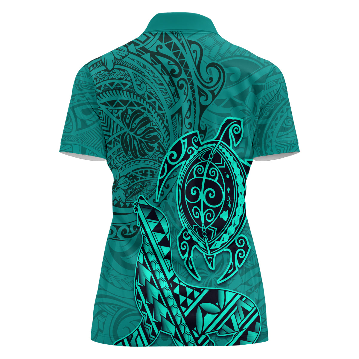 Hawaii Monk Seal and Dolphin Women Polo Shirt Polynesian Kakau Pattern Turquoise