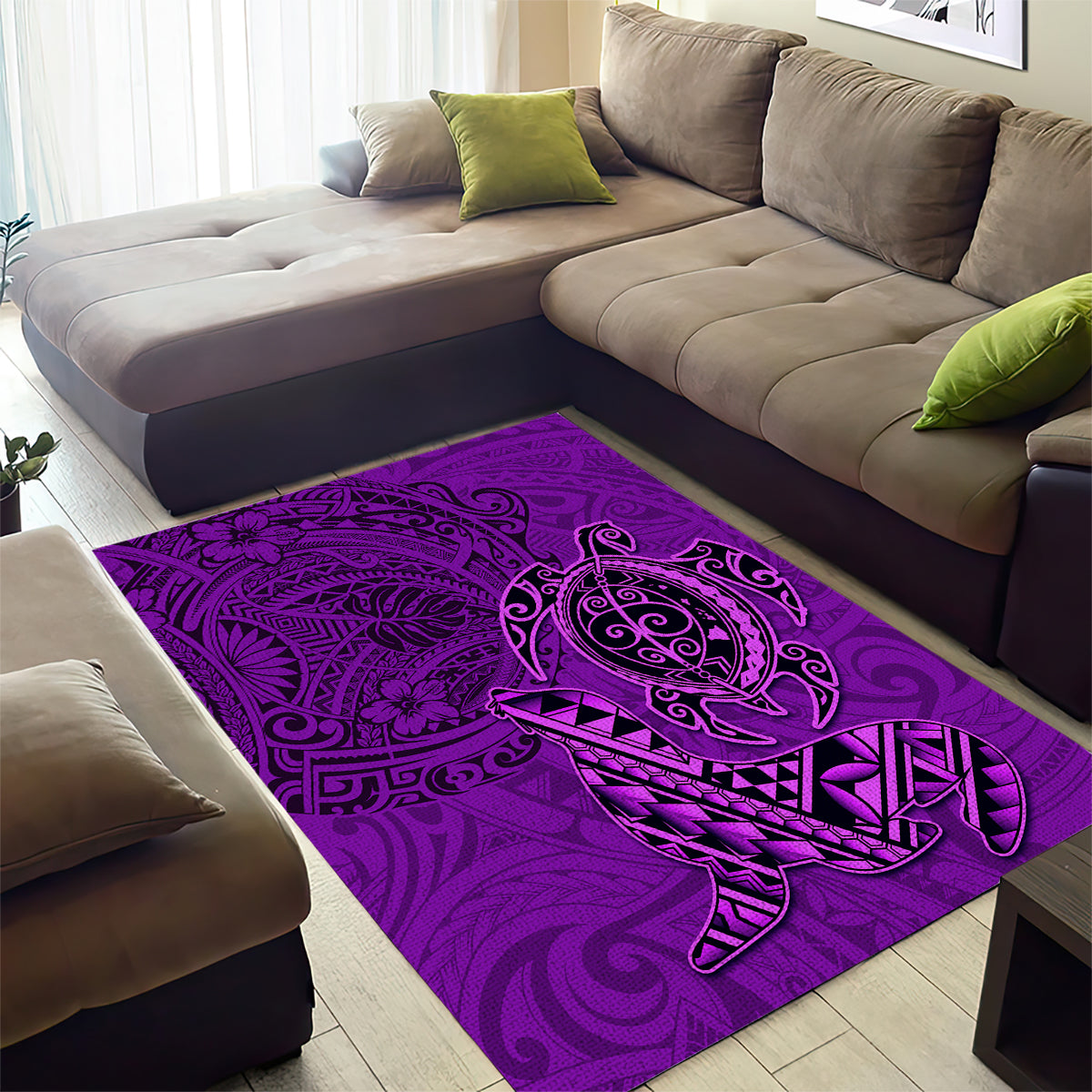 Hawaii Monk Seal and Dolphin Area Rug Polynesian Kakau Pattern Purple LT03 - Polynesian Pride