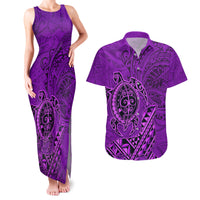 Hawaii Monk Seal and Dolphin Couples Matching Tank Maxi Dress and Hawaiian Shirt Polynesian Kakau Pattern Purple