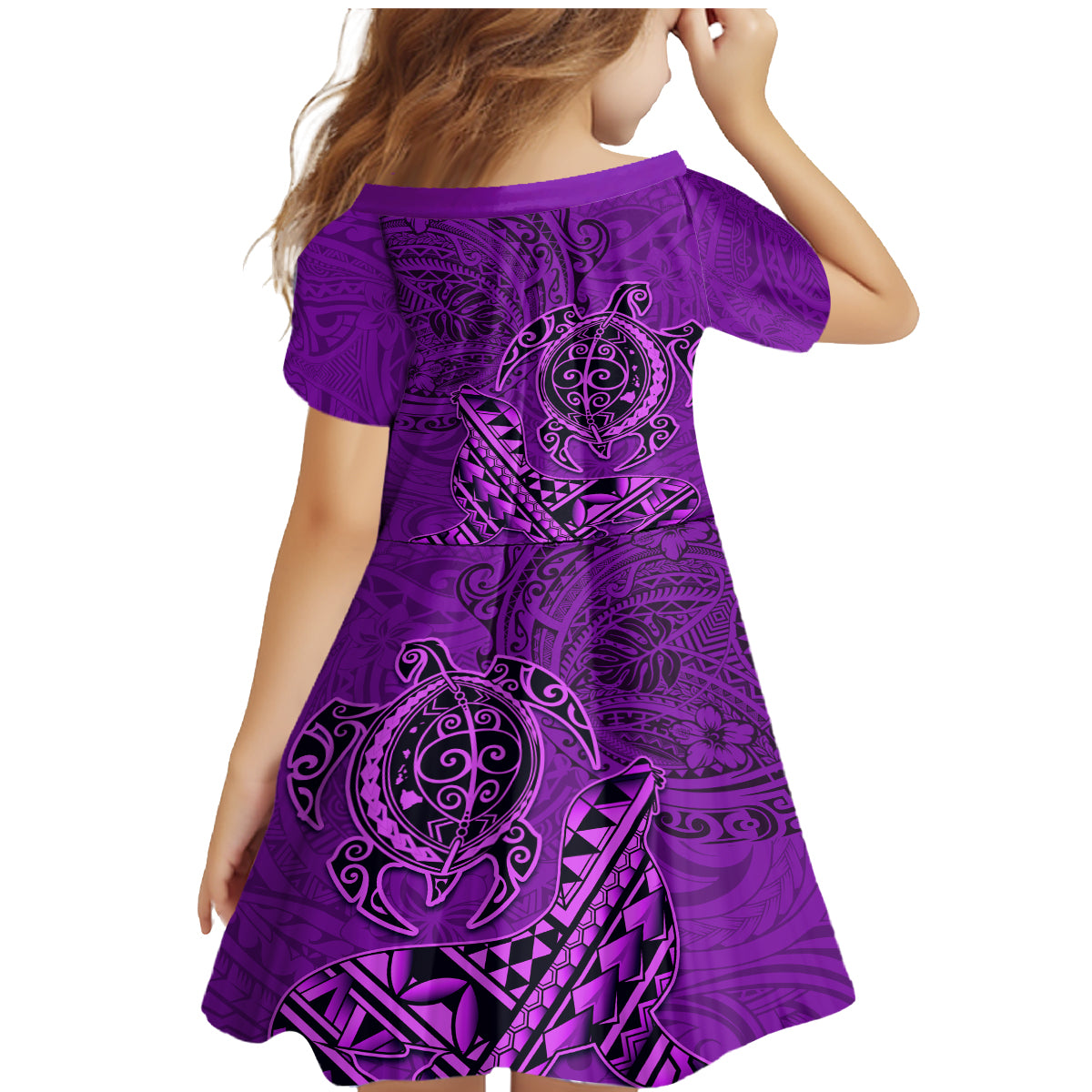 Hawaii Monk Seal and Dolphin Family Matching Mermaid Dress and Hawaiian Shirt Polynesian Kakau Pattern Purple LT03 - Polynesian Pride