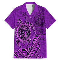 Hawaii Monk Seal and Dolphin Family Matching Mermaid Dress and Hawaiian Shirt Polynesian Kakau Pattern Purple LT03 Dad's Shirt - Short Sleeve Purple - Polynesian Pride