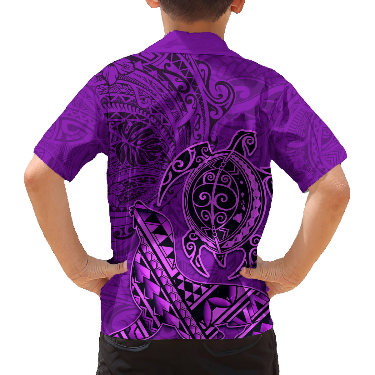 Hawaii Monk Seal and Dolphin Family Matching Off Shoulder Maxi Dress and Hawaiian Shirt Polynesian Kakau Pattern Purple LT03 - Polynesian Pride
