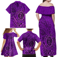 Hawaii Monk Seal and Dolphin Family Matching Off Shoulder Maxi Dress and Hawaiian Shirt Polynesian Kakau Pattern Purple LT03 - Polynesian Pride