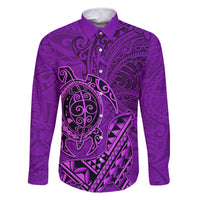 Hawaii Monk Seal and Dolphin Family Matching Off Shoulder Maxi Dress and Hawaiian Shirt Polynesian Kakau Pattern Purple LT03 Dad's Shirt - Long Sleeve Purple - Polynesian Pride