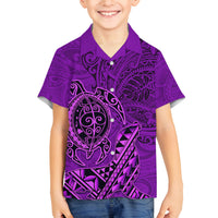 Hawaii Monk Seal and Dolphin Family Matching Off Shoulder Maxi Dress and Hawaiian Shirt Polynesian Kakau Pattern Purple LT03 Son's Shirt Purple - Polynesian Pride
