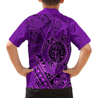 Hawaii Monk Seal and Dolphin Family Matching Puletasi and Hawaiian Shirt Polynesian Kakau Pattern Purple LT03 - Polynesian Pride