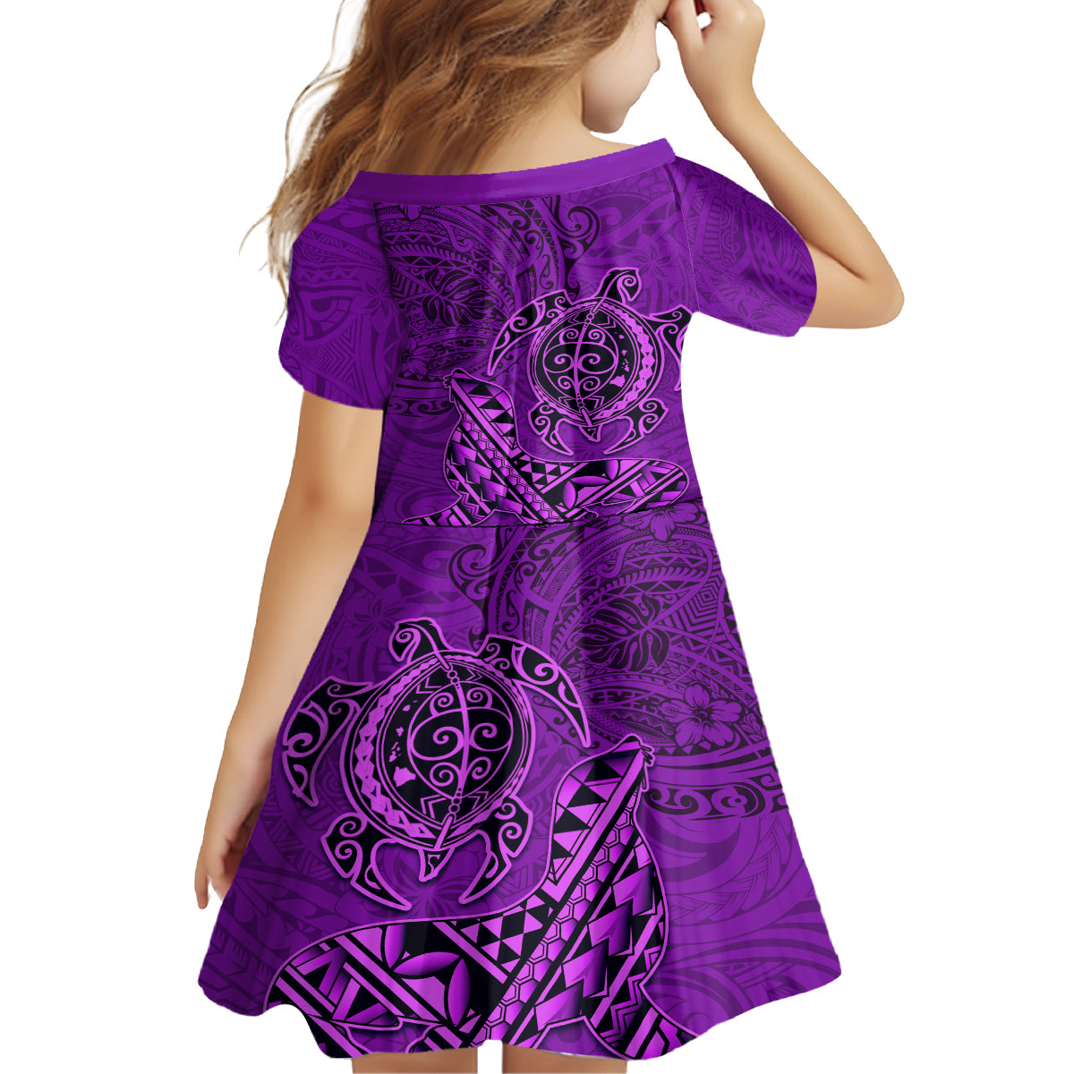 Hawaii Monk Seal and Dolphin Family Matching Puletasi and Hawaiian Shirt Polynesian Kakau Pattern Purple LT03 - Polynesian Pride