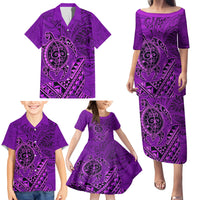 Hawaii Monk Seal and Dolphin Family Matching Puletasi and Hawaiian Shirt Polynesian Kakau Pattern Purple LT03 - Polynesian Pride