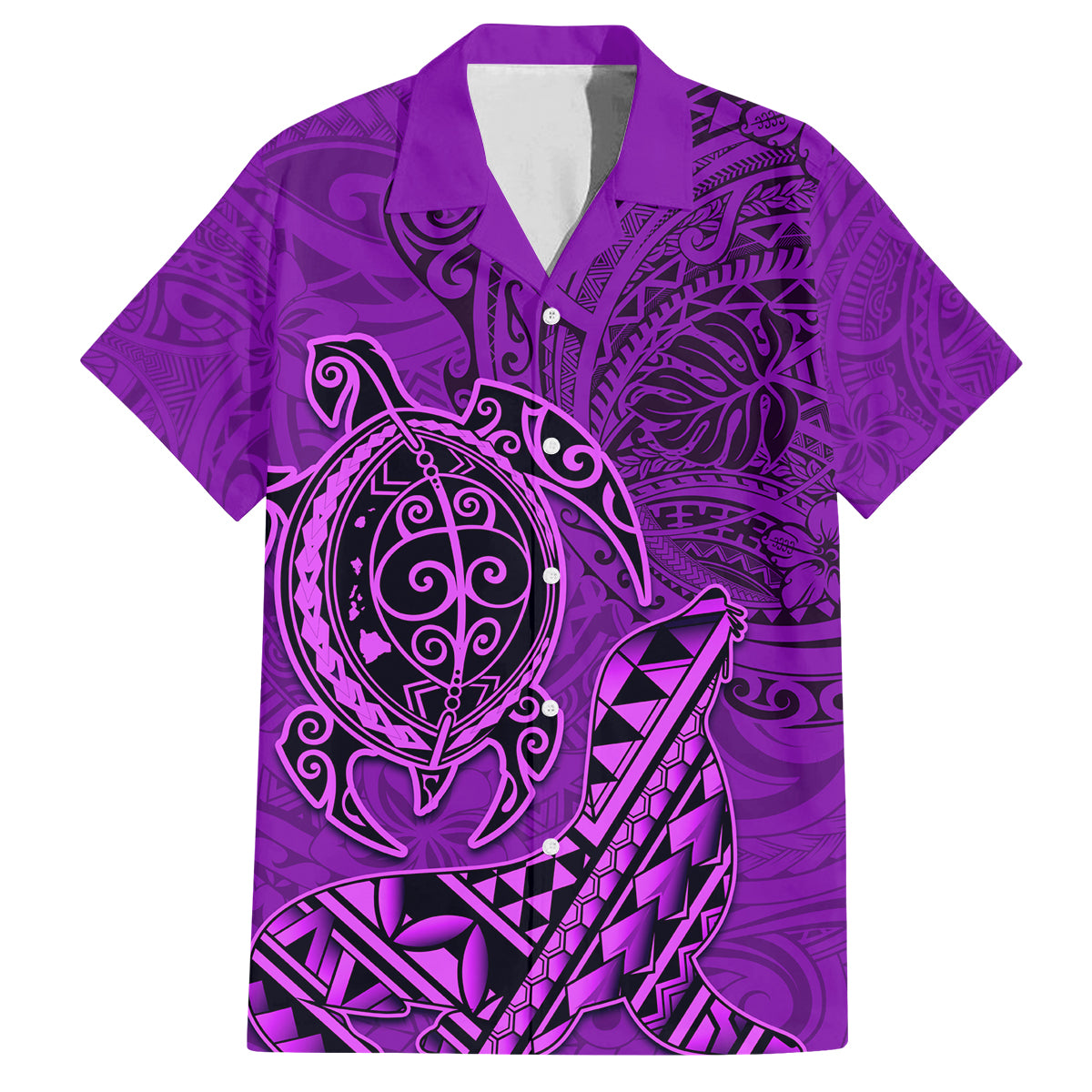 Hawaii Monk Seal and Dolphin Family Matching Puletasi and Hawaiian Shirt Polynesian Kakau Pattern Purple LT03 Dad's Shirt - Short Sleeve Purple - Polynesian Pride